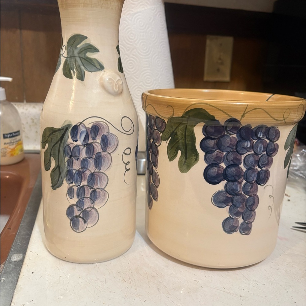 Grapevine Ceramic Vase and Jar Set